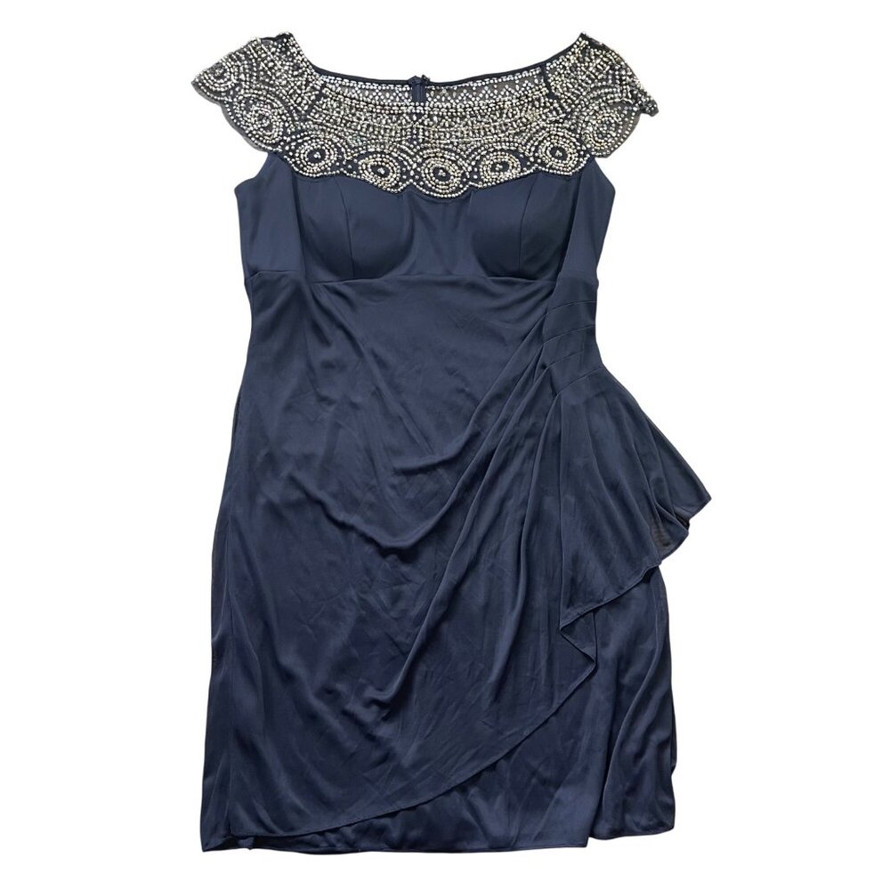 XSCAPE Beaded Cocktail Dress Women's Plus Size 14W Navy Blue Prom Formal USA‎